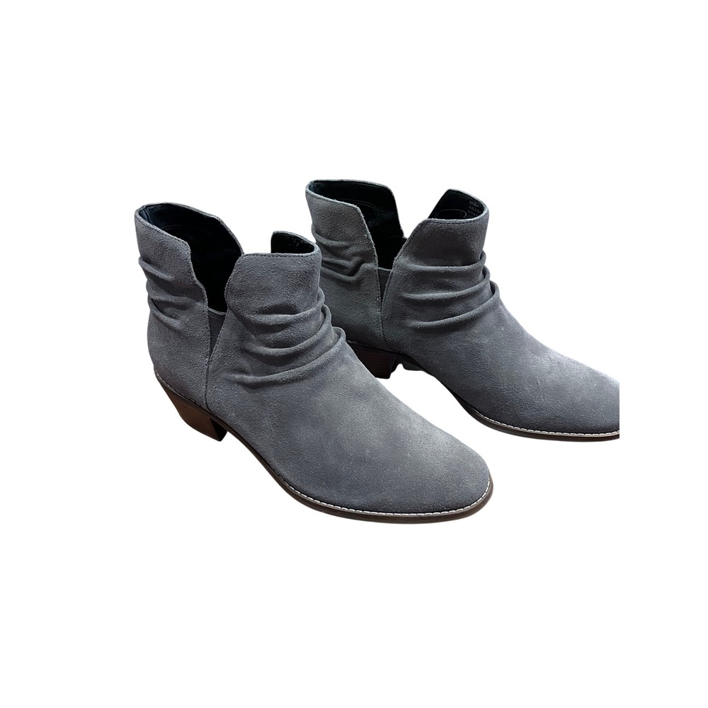 Cole Haan Gray Suede Ruched Ankle Boots W13894 Block Heel Almond Toe Womens 8.5